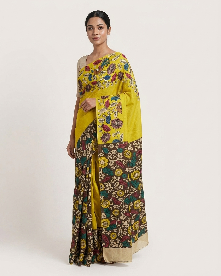 Rosaya 'Chitrakala' Kalamkari Print Banglori Silk Saree