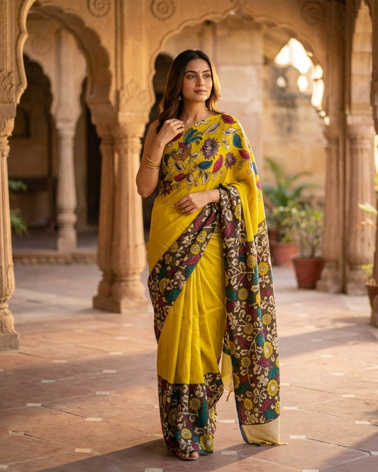 Rosaya 'Chitrakala' Kalamkari Print Banglori Silk Saree