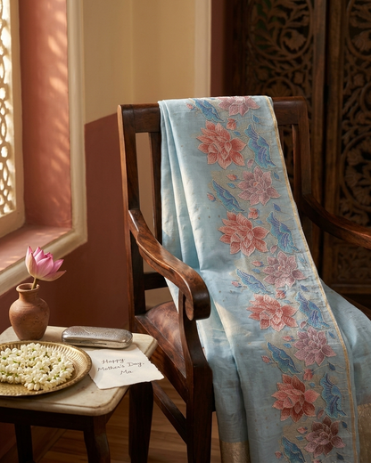 Rosaya 'Gulbahar' Multicolour Meenakari Floral Banarasi Organza Saree