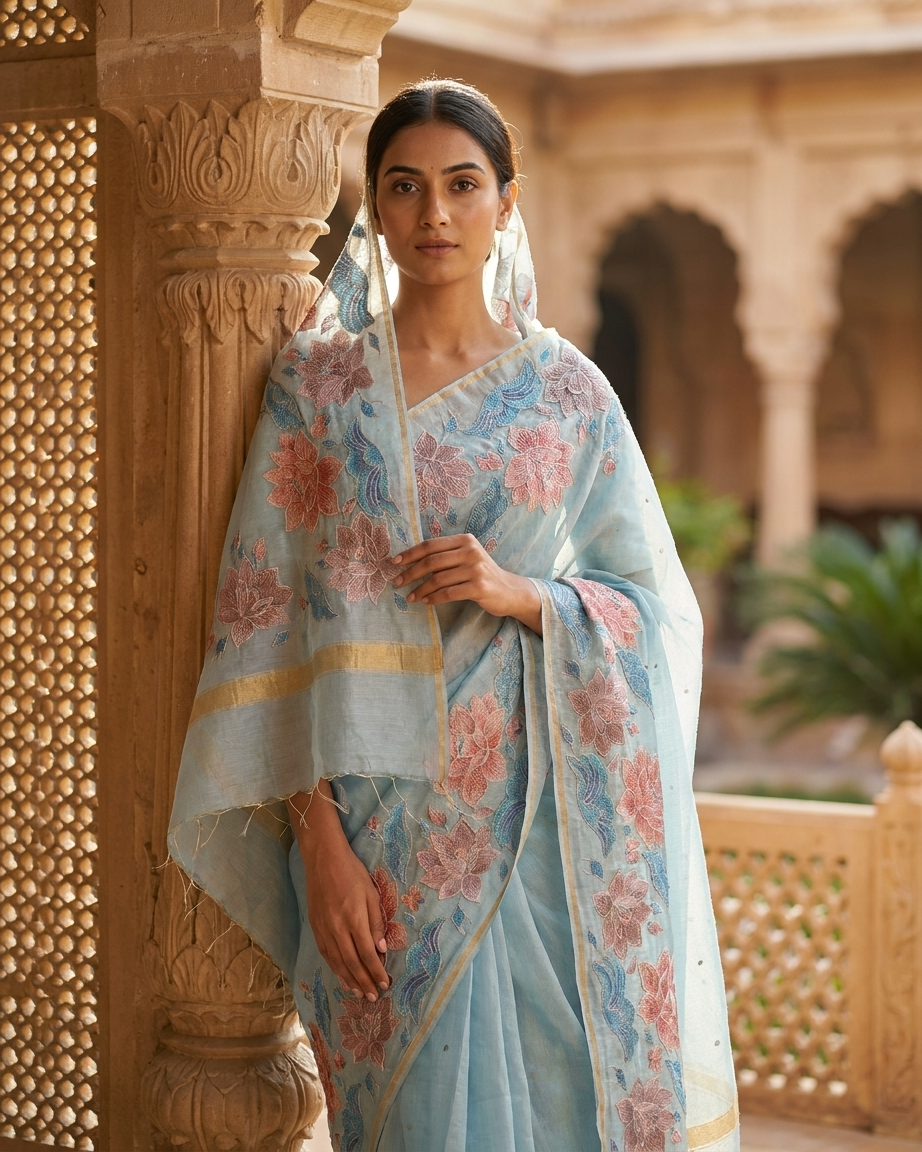 Rosaya 'Gulbahar' Multicolour Meenakari Floral Banarasi Organza Saree