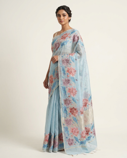 Rosaya 'Gulbahar' Multicolour Meenakari Floral Banarasi Organza Saree