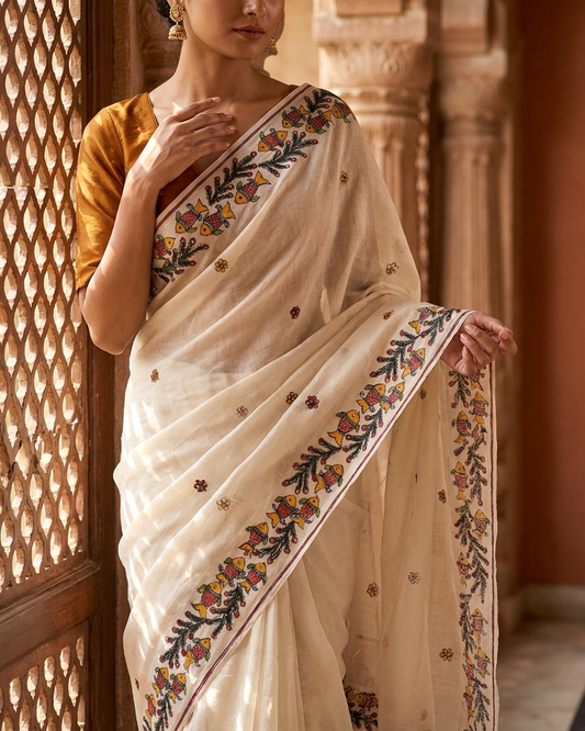 Rosaya 'Kamalini' Embroidered Lotus Organza Saree
