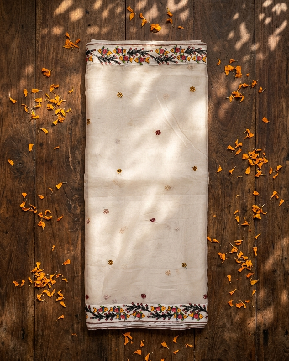 Rosaya 'Kamalini' Embroidered Lotus Organza Saree