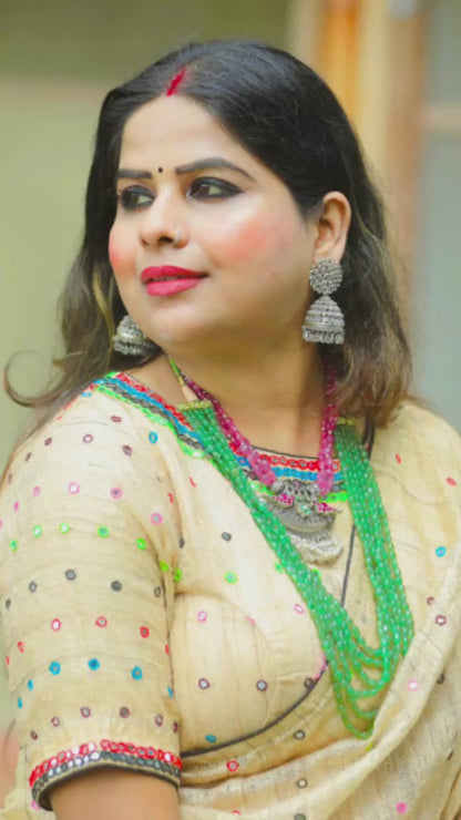 GHICHA TASSAR SAREE WITH MADHUBANI HANDWORK