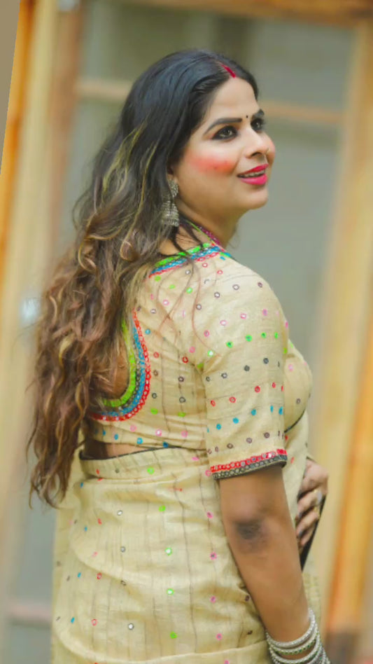 GHICHA TASSAR SAREE WITH MADHUBANI HANDWORK