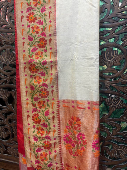 Rosaya 'Manjari' Off-White Paithani Silk Saree
