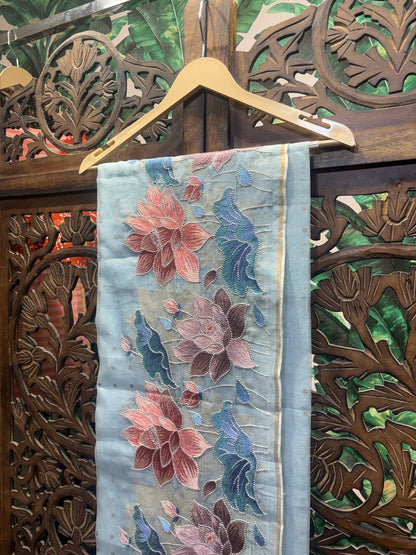 Rosaya 'Kamalini' Embroidered Lotus Organza Saree