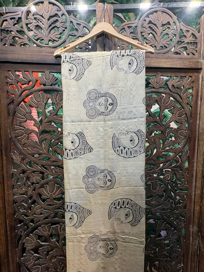 Rosaya 'Devi' Durga Motif Kalamkari Tussar Silk Saree
