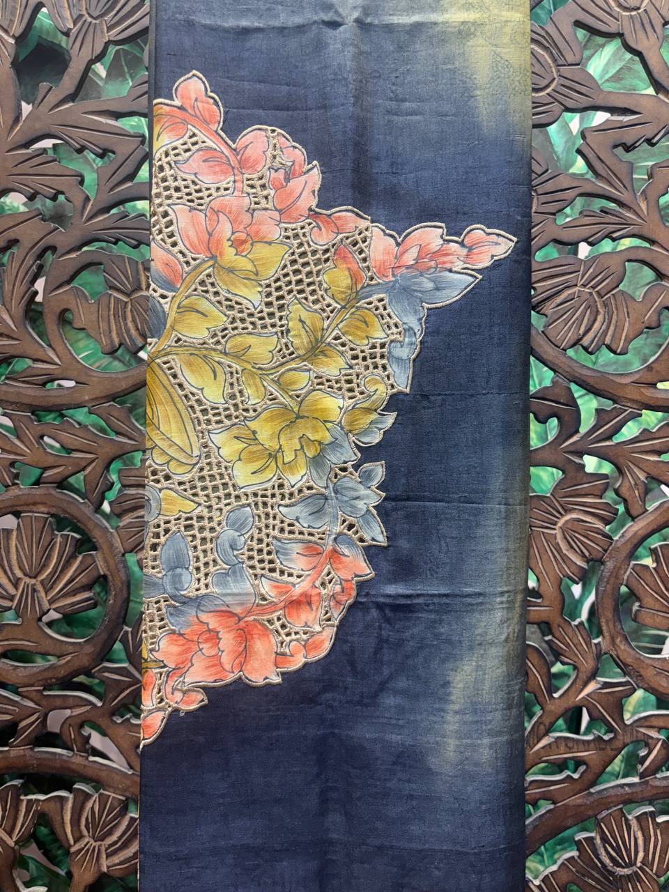 Rosaya 'Mayur-Jaal' Hand-Painted Kalamkari Tussar Silk Saree