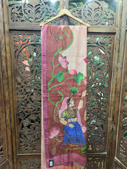 Rosaya 'Padmavati' Hand-Painted Nayika & Lotus Silk Saree with Zardosi Work