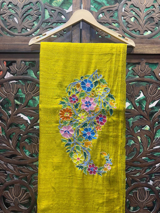 Rosaya 'Bahaar' Floral Paisley Embroidered Tussar Silk Saree