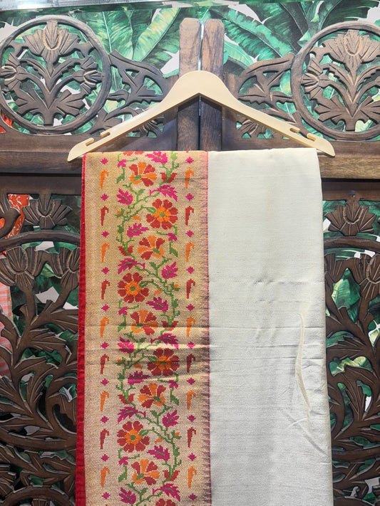 Rosaya 'Manjari' Off-White Paithani Silk Saree