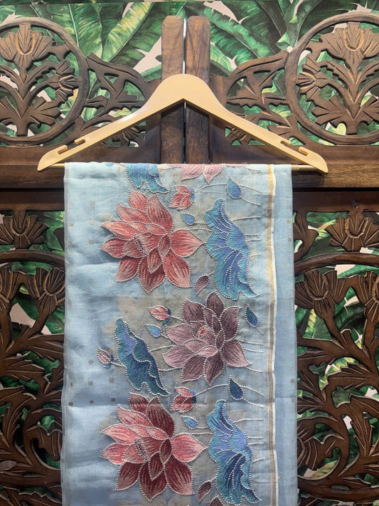 Rosaya 'Kamalini' Embroidered Lotus Organza Saree